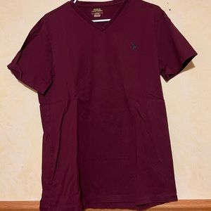 Polo Ralph Lauren Mens T-Shirt (Burgundy) V-Neck